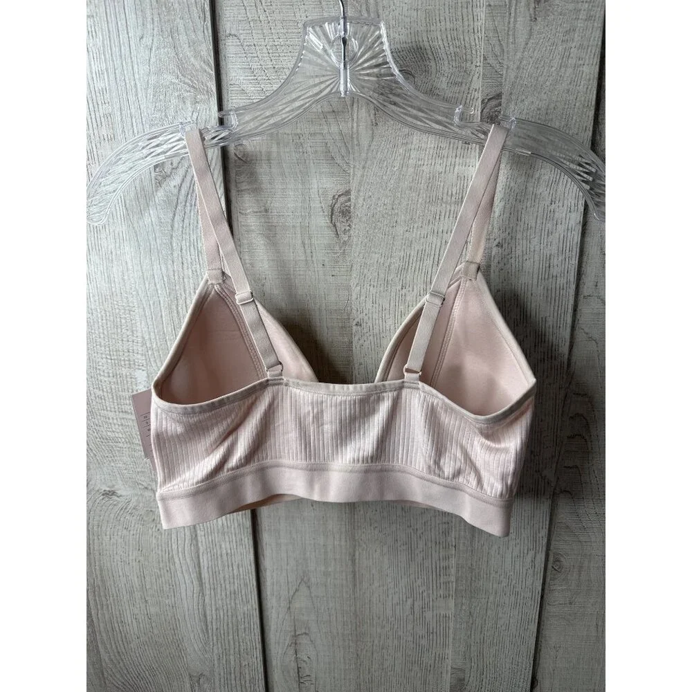 Auden Womens Light Pink Ribbed Wireless Padded Bra Large w/ Adjustable Straps